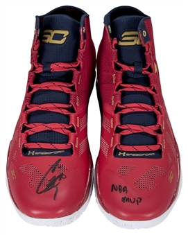 Stephen Curry Autographed and Inscribed "NBA MVP" Red Under Armour Sneakers (Fanatics)